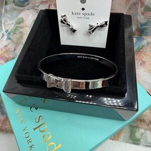 Kate Spade Silver Bracelet and Earrings with Trinket Box #30SET